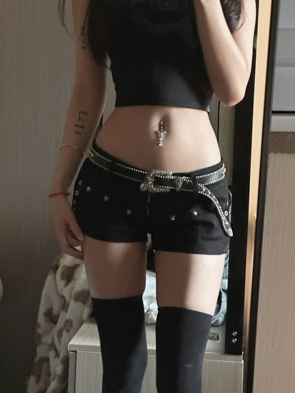 Y2K Millennial Style Hot Pants for Women, Plus Size, Fat Mm, European and American Retro, Internet Celebrity, Niche, Low-Waisted, Tight-Fitting, Slimming, Denim, Ultra-Short
