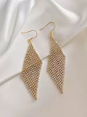 Big earrings female ins exaggerated personality earrings long version temperament net red earrings 2020 new full diamond tassel earrings