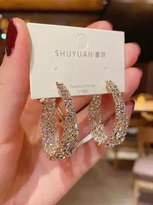 Net red ancient big ring ring rhinestone earrings European and American personality Baroque earrings 2021 New exaggerated silver needle ear ornaments