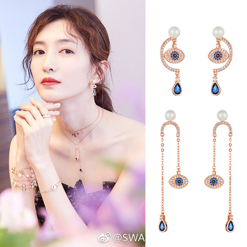 Devil's eye earrings personality net red star with the same Turkish eye earrings French asymmetric earrings earrings