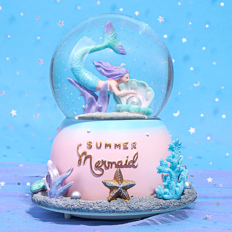 Mermaid Crystal Ball Girls Birthday Princess Music Box Rotating Music Box Night Light Children's Christmas Gift