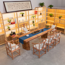 Log solid wood board Tea Table Office simple tea table new Chinese atmosphere tea table and chair combination boss tea table