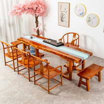 Solid Wood large board tea table natural side log tea table tea table full tea table long table irregular tea table and chair combination