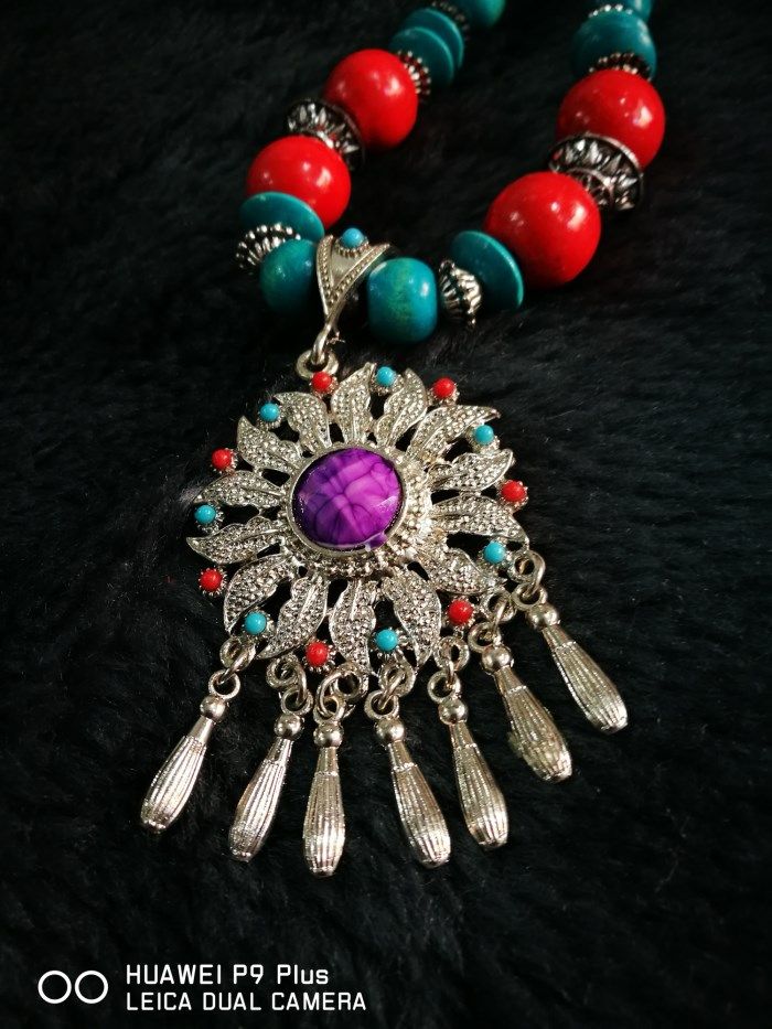 Necklace Mongolian characteristic handicraft necklace lady totem hanging chain jewelry ethnic retro style necklace batch