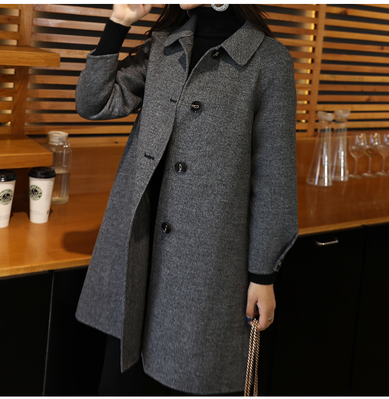 Áo khoác len nữ dài phần phiên bản Hàn Quốc 2018 mới Áo len cashmere hai mặt nữ mùa thu đông nữ sinh viên - Áo len lót đôi áo jacket nữ
