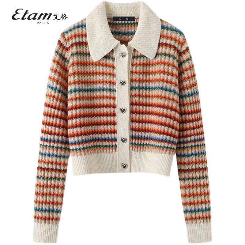 Etam 2023 Spring new color striped knitting sweater jacket female loose sweater French tops
