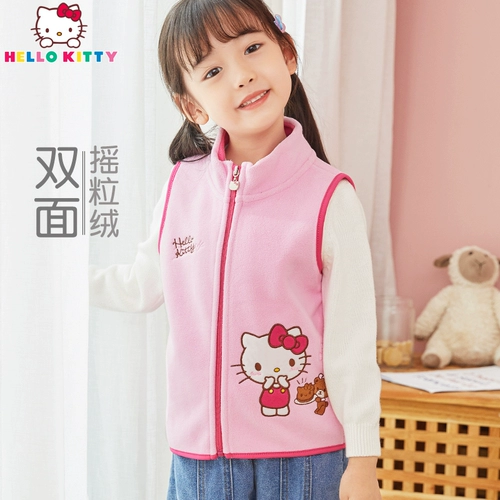 Hello kitty, детский тонкий осенний бархатный мультяшный жилет, в западном стиле