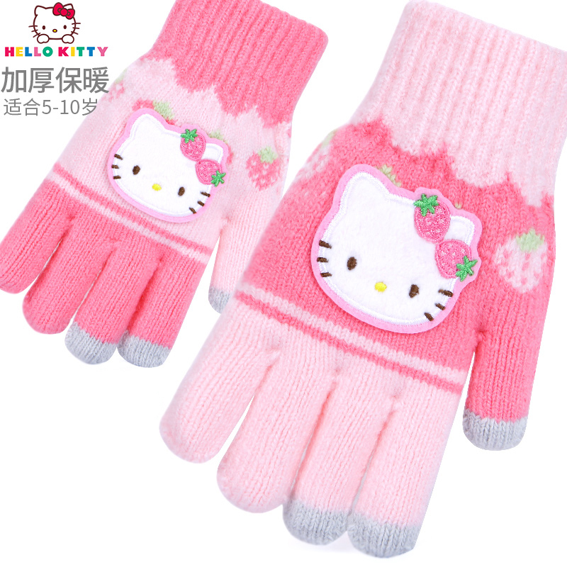 Hello Kitty Kids Five Finger Gloves Girls Pointer knit touch screen warm fall and winter kids baby beanie gloves