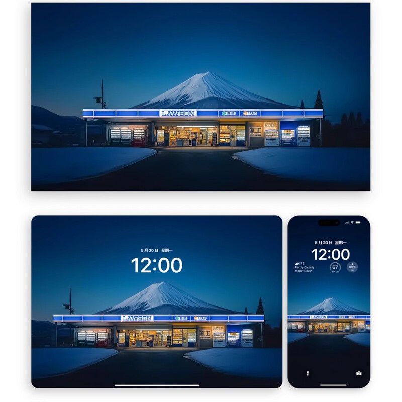 Lawson Store Near Mount Fuji (iPad Tablet, Mobile Phone, Foldable Screen) 8K Ultra-High-Definition Atmospheric Wallpaper