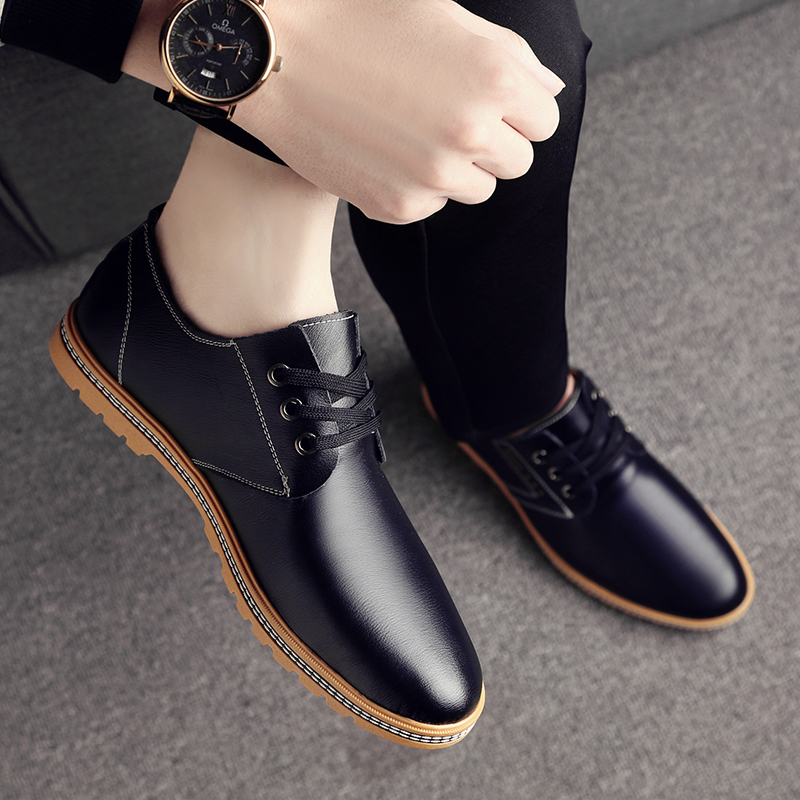 Men's leather shoes Korean version of casual leather increased men's shoes summer new British business black youth trend shoes