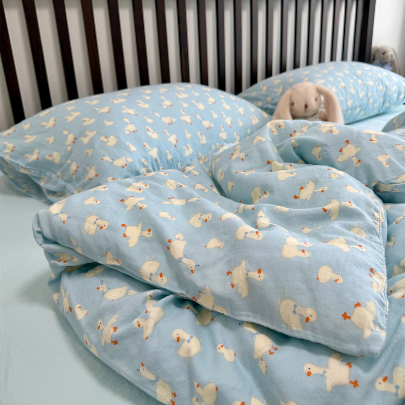 Class a Maternal and Infant Double-Layer Gauze Blue Duck Double-Layer Gauze Four-Piece Set 1.5m 1.8m Pure Cotton Gauze Pure Cotton Duvet Cover Class a Maternal and Infant Double-Layer Gauze Blue Duck Double-Layer Gauze Four-Piece Set 1.5m 1.8m Pure Cotton Gauze Pure Cotton Duvet Cover