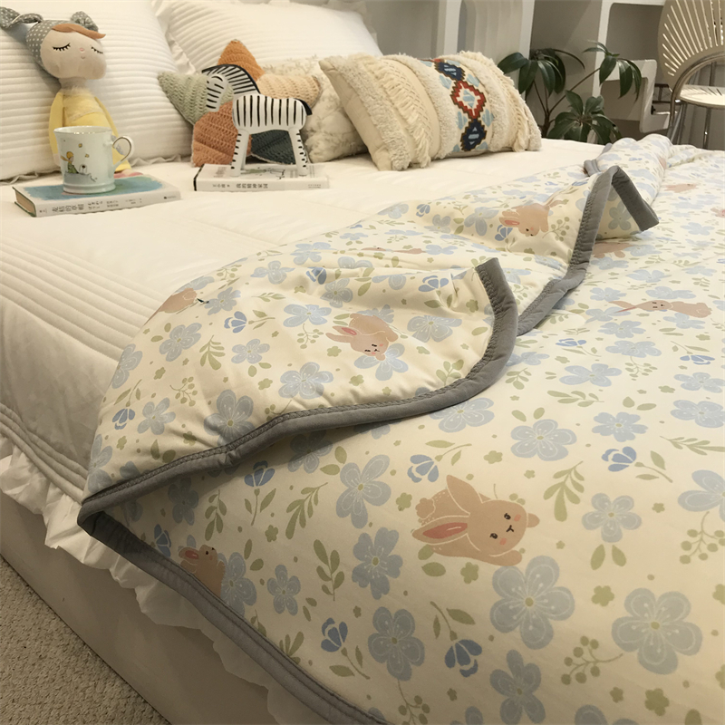 Blue Broken Flowers Small Rabbit Knit Cloud Soft Soy Summer Cool Quilted By Ins Fresh Double Summer Thin Quilt Air Conditioning Quilt