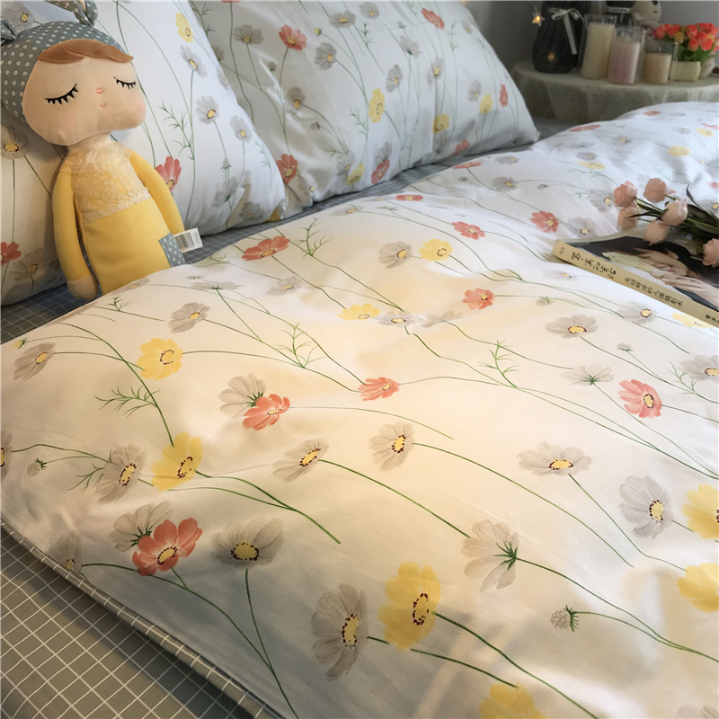 Fairy Temperament style Chrysanthemum Flowers American American Chrysanthemum Garden Small Crushed Flowers Four Pieces Full Cotton Pure Cotton Folk and Quilt Cover