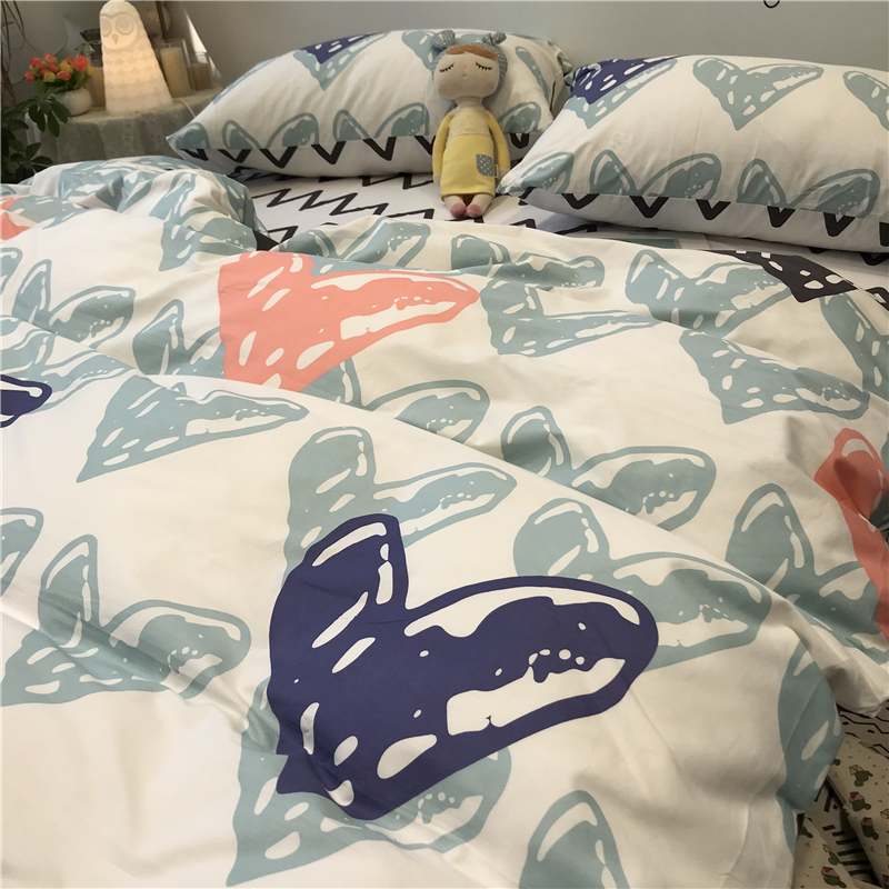 Heart-pounding ins small fresh three-piece set of cotton pure cotton simple wind love 1 5m quilt cover four-piece bed set