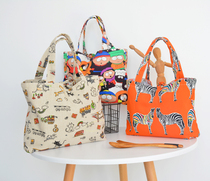 Original canvas hand bag portable lunch box bag Double-layer cloth bag portable bag Cotton and hemp cartoon national style