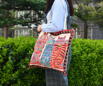 Meow star summer large capacity shoulder bag cotton linen bag Literary womens book bag handbag oversized bag double layer