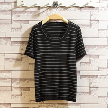 Ice Silk T Shirt Woman 2022 New Summer Blouse Short Sleeve Loose Mesh Red Round Collar Knit Inset Lean Undershirt