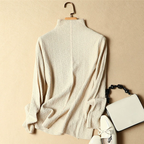 Демисезонный свитер, трикотажный лонгслив, нарукавники, высокий воротник, городской стиль, облегающий крой