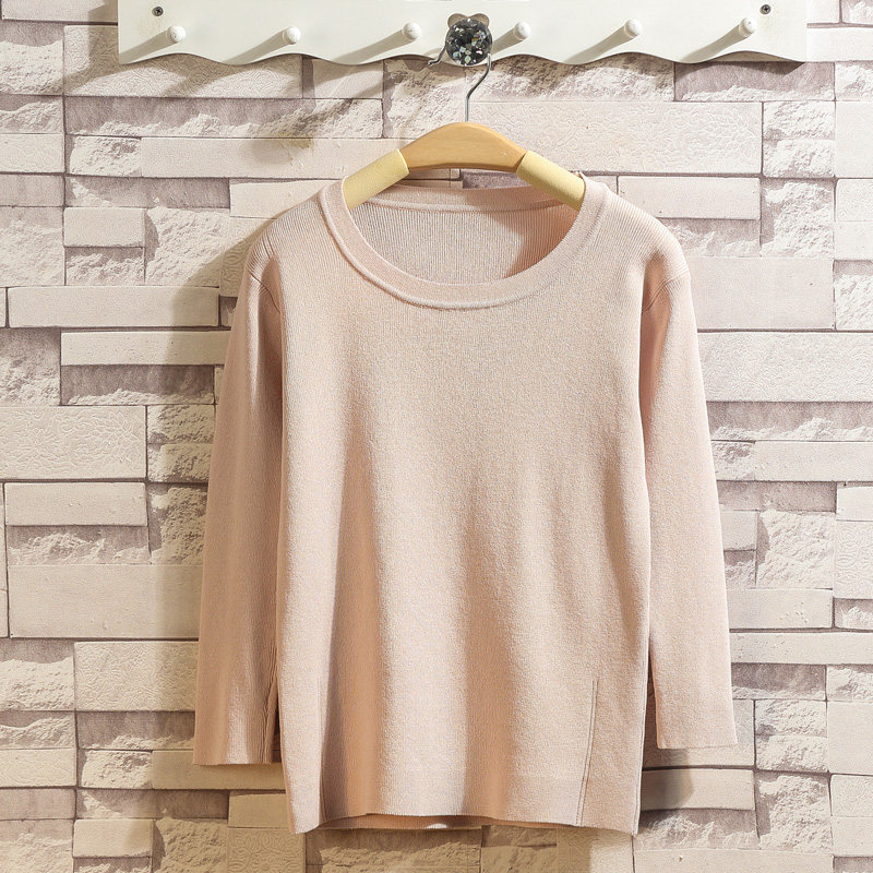 Spring and Autumn 2022 female collar sleeve short knitting woman Han Fan dimmed seven - sleeve thin ice wire tide