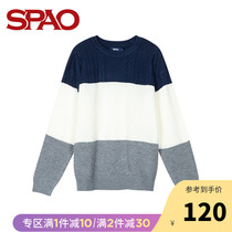 SPAO mens color pullover long-sleeved sweater spring new fashion trend Korean version SPKW94TP03