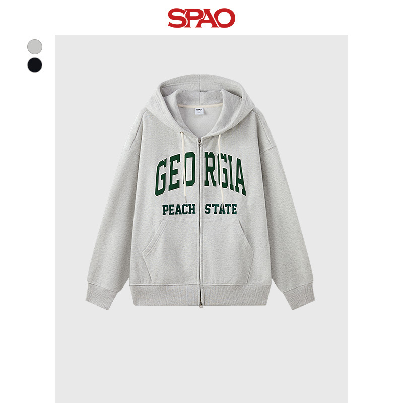 Spao Korean Style 2025 Spring and Autumn Men's Loose Casual Letter Print Hooded Zipper Sweatshirt Jacket a Spao Korean Style 2025 Spring and Autumn Men's Loose Casual Letter Print Hooded Zipper Sweatshirt Jacket a