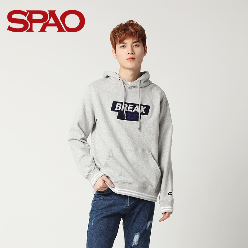 SPAO men's thick T-shirt men's spring new solid color casual top hooded color sports top men SPMH922H02