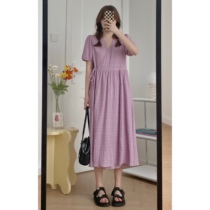 Viiwen summer Korean purple slime tied with gentle V-collar teenage dress girl