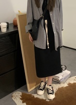 viiwen Cola skirt leisure comfort and fashionable merger of a hundred-pair rope irregular black half-body skirt walking skirt