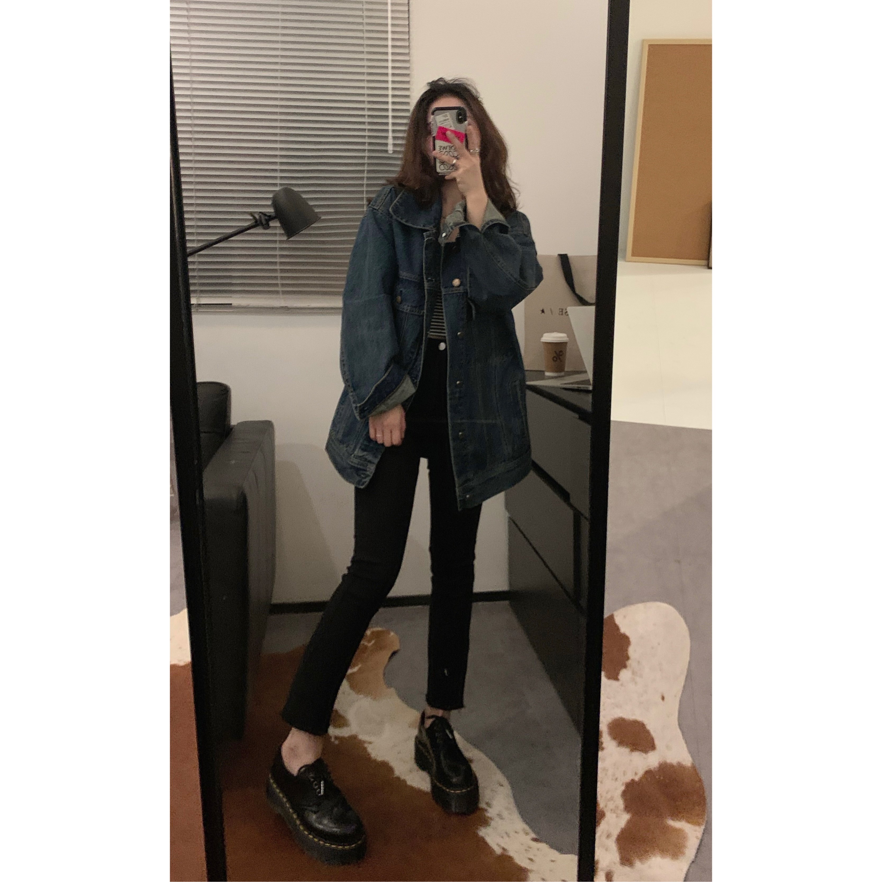 viiwen autumn and winter limited retro dark blue white loose boyfriend style dark blue washed denim jacket