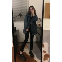 viiwen Autumn and Winter Reserve Deep Blue Deep Blue Wash Cowboyfriend Jacket