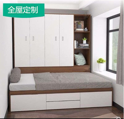 Small apartment high box multifunctional storage bed open door cabinet bed plus Cabinet integrated wardrobe space saving bedroom furniture