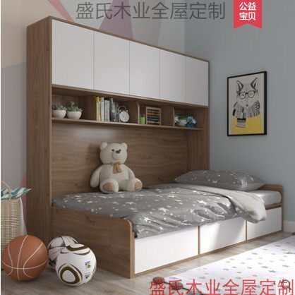 Small apartment storage bed tatami bed bookcase wardrobe integrated bed modern simple high box double storage children's bed