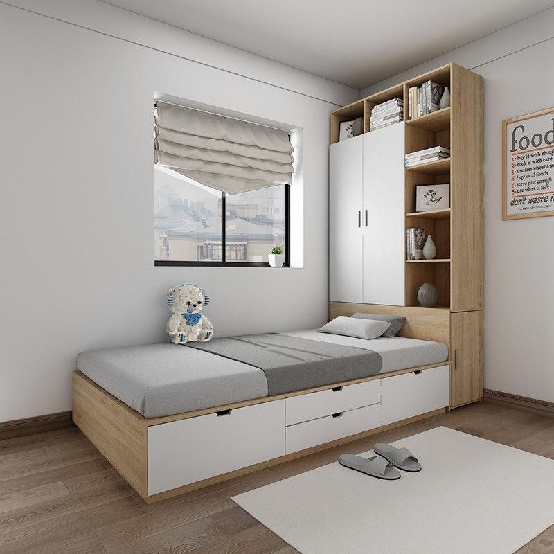 Modern simple custom storage bed bedroom furniture tatami bed small apartment stepping rice storage high box drawer bed