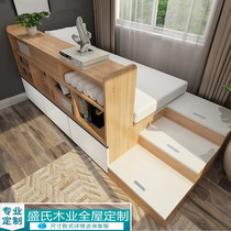 Small apartment type Childrens tatami sheets People high box storage bed bookshelf cabinet combination custom mother and child bed 1 2