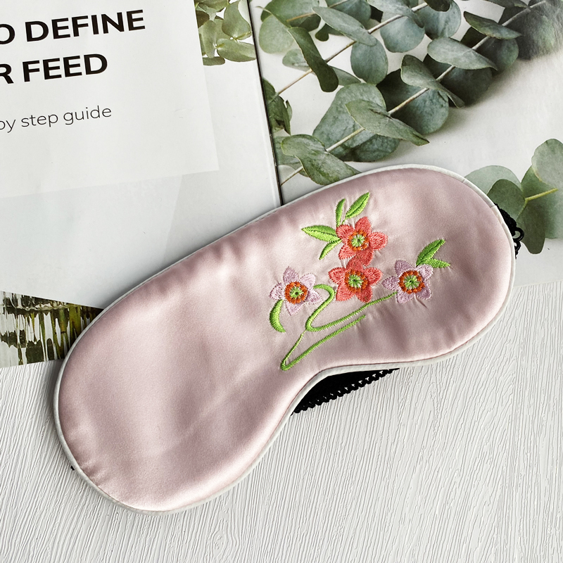 Double-sided genuine silk blindfold sleep-free eye mask light and genuine silk embroidered peach eyewear multicolored