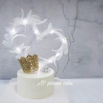 Net Red love feather cake decoration creative wedding dessert table led lighting dream festival love dress