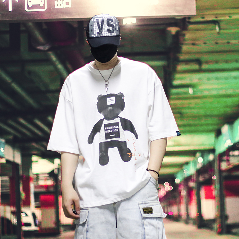 A8 Highway 2021 Summer New Street Doll Bear Print Half Sleeve T Loose oversize Short Sleeve T-Shirt Men's Tide