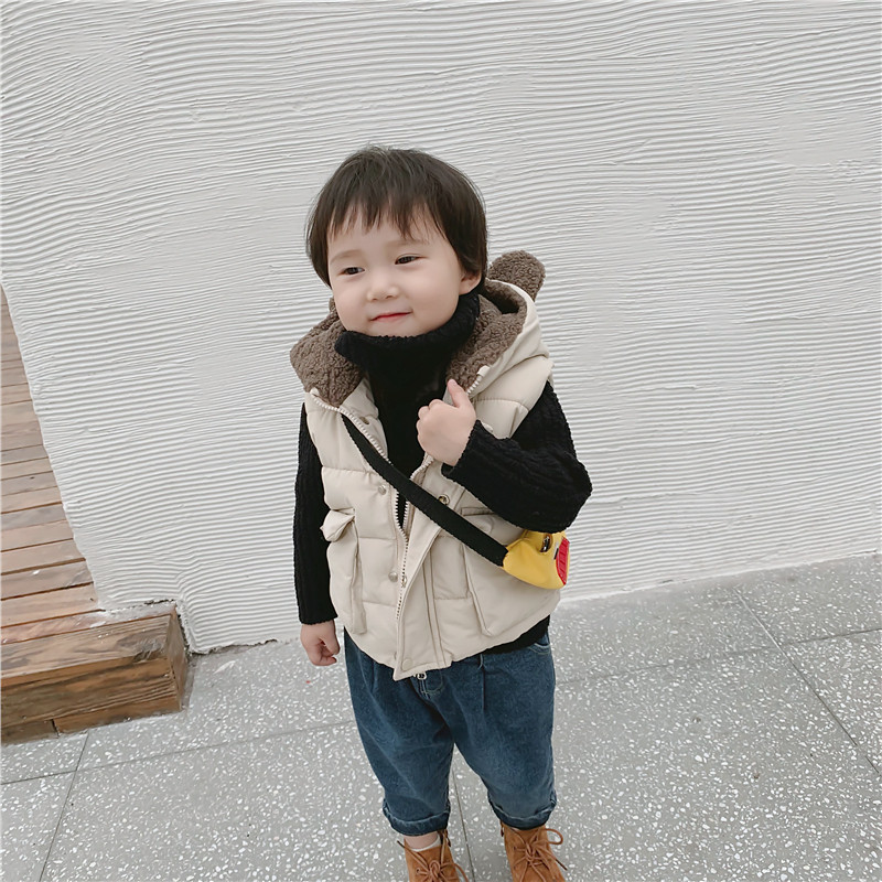 Male baby cotton waistcoat for children warm vest autumn winter clothing 2020 new Korean version boy with hat jacket foreign pie
