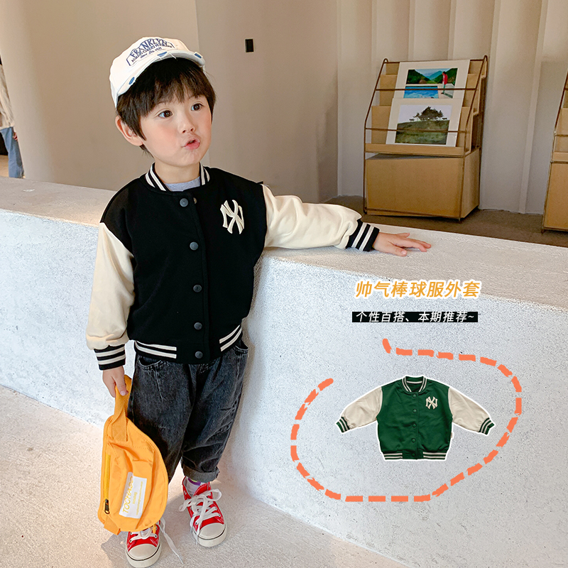 Cute Sprouting Boy Clothing Boy Baseball Jacket Spring 2022 New Children Boy Handsome Gas Jacket Baby Blouse Tide