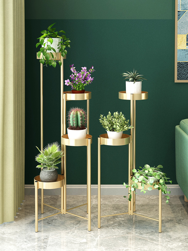 Nordic living room flower stand indoor flower stand wrought iron multi-layer floor-to-ceiling gold Ge flower stand modern balcony flower pot stand