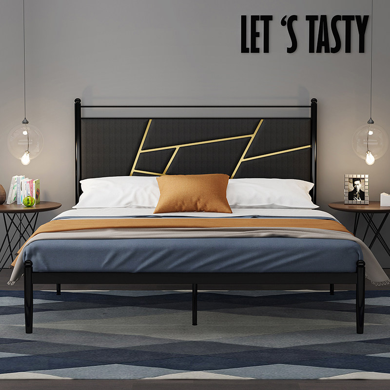 Nordic Iron Bed Double Bed 1 8m 1 5m Economy Simple Hotel Bed Frame Black Minimum Iron Bed