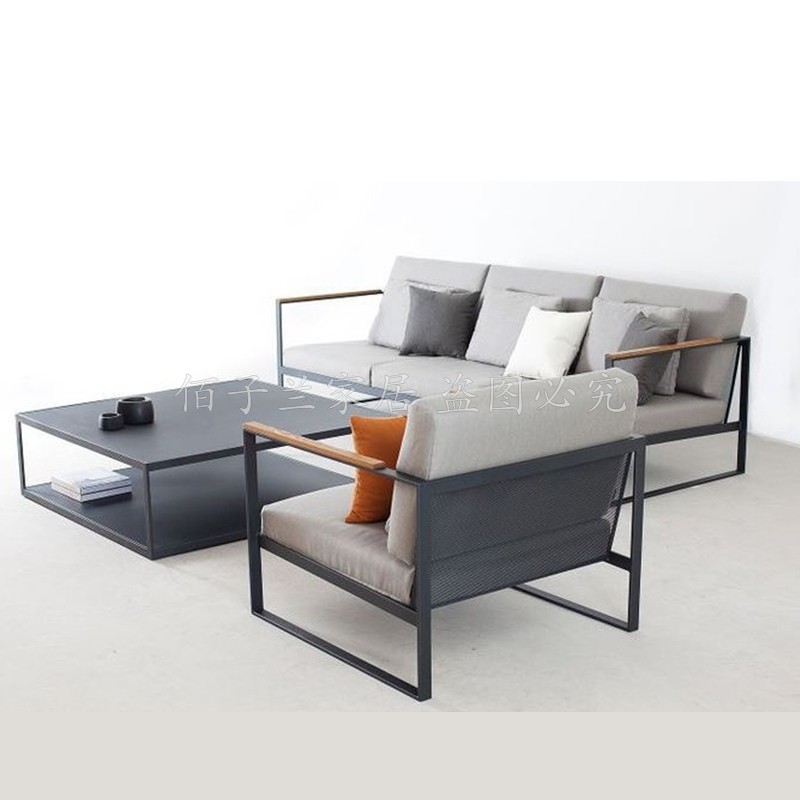 Wrought Iron Sofa Cloth Leisure Office Tables and Chairs Fashion Coffee Table Combination Nordic Home Sofa Leather Cushion
