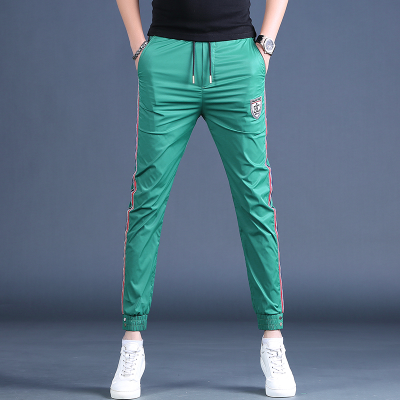 Summer New Men's Pants Trendy High-End Men's Ice Silk Casual Pants Green Spring and Summer Sports Pants Sweatpants Men's Clothing Summer New Men's Pants Trendy High-End Men's Ice Silk Casual Pants Green Spring and Summer Sports Pants Sweatpants Men's Clothing