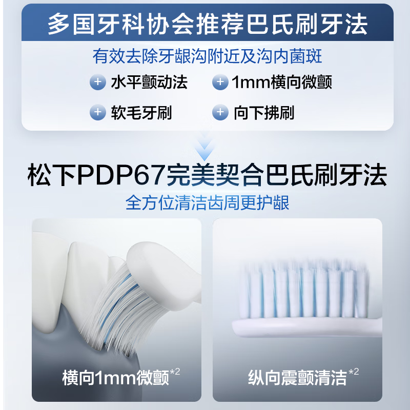 Panasonic Electric Toothbrush for Adults, Soft Bristles, Fully Automatic Sonic High-Gloss Brush Pdp67, Horizontal and Vertical Vibration, Floating Charging