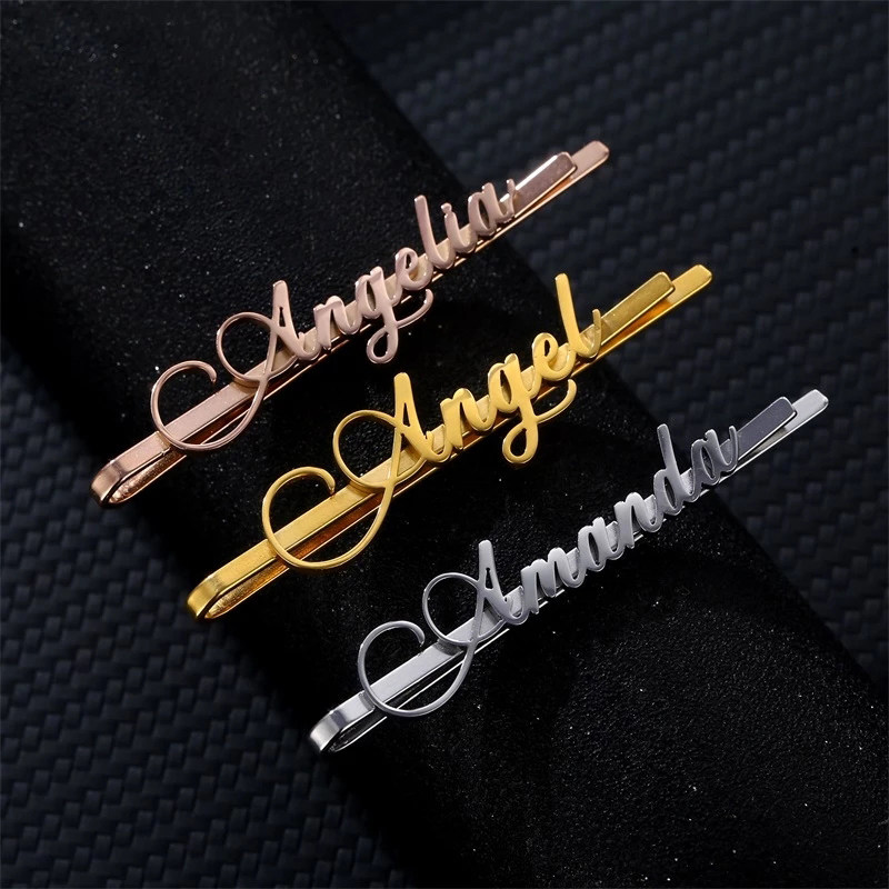 DIY custom name hairpin pattern LOGO Chinese and English letters 18K gold does not fade fashion metal headwear new