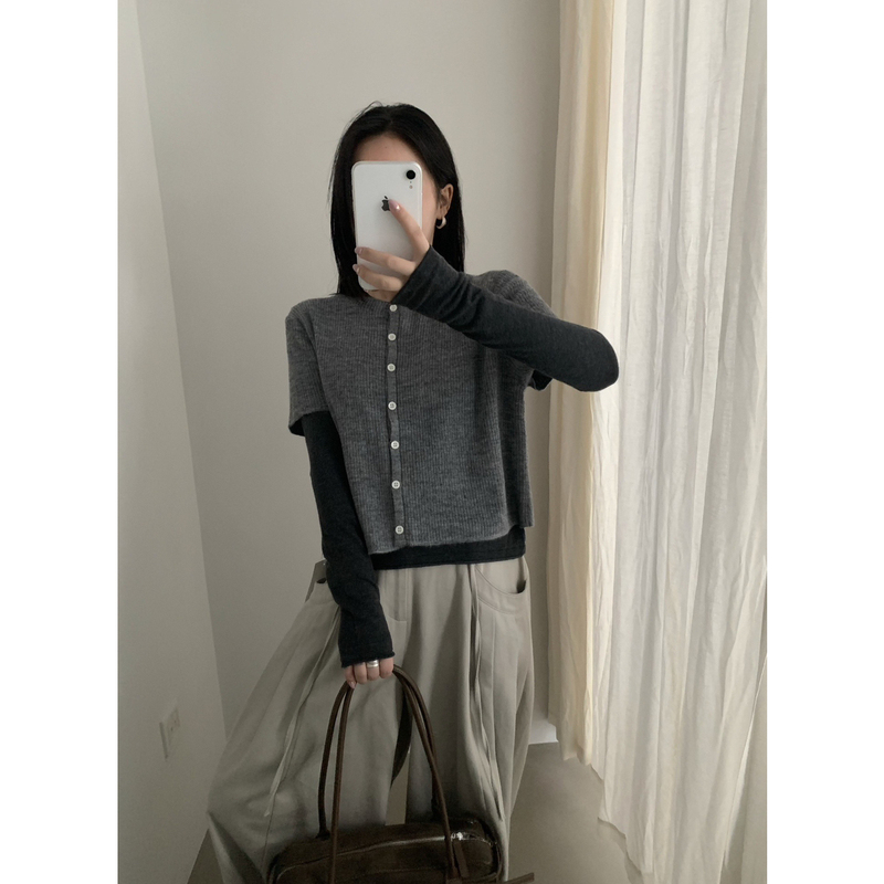 H-Xl-Autumn New Korean Style Round Neck Single-Breasted Short-Sleeved Knitted Cardigan (Excluding Inner Wear) M2879 H-Xl-Autumn New Korean Style Round Neck Single-Breasted Short-Sleeved Knitted Cardigan (Excluding Inner Wear) M2879