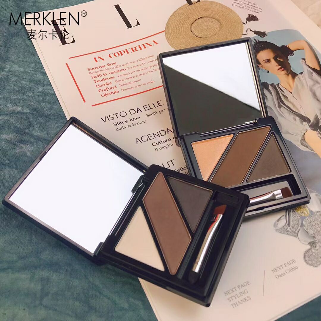 Melcalen three-color eyebrow powder waterproof and sweat-proof long-lasting natural light three-dimensional not easy to remove makeup send makeup remover wipes