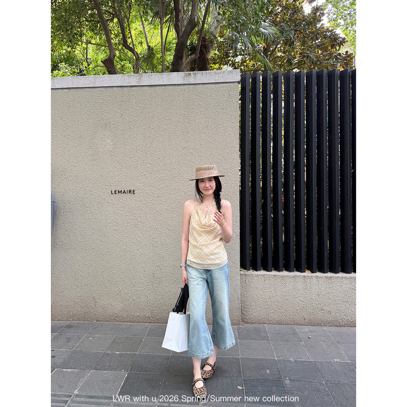 Lwr with U Refreshing Magazine Summer Light Blue Vintage Washed Straight Wide-Leg Flared Denim Cropped Pants