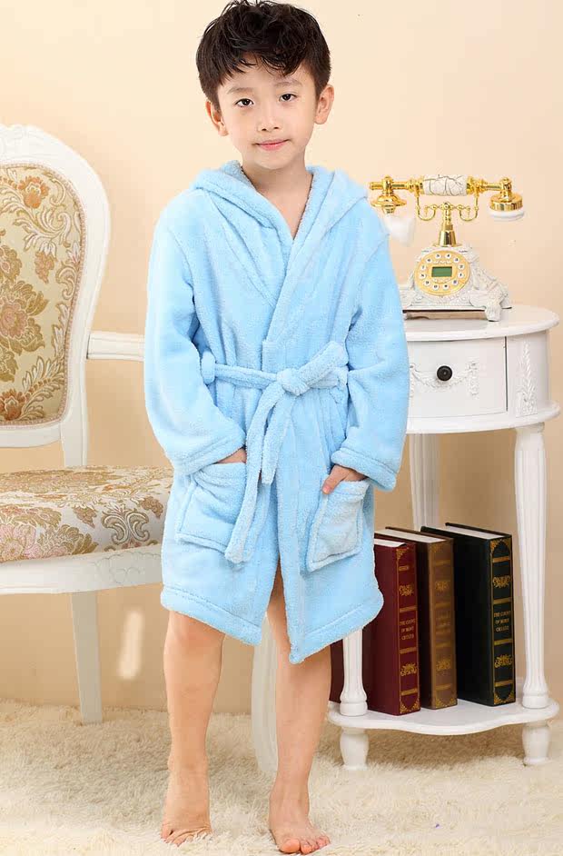 宝宝秋冬装 男大童儿童珊瑚绒加厚睡袍浴袍 男