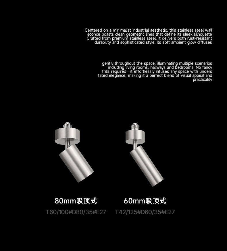 包豪斯射灯e27螺口明装不锈钢工业风led中古银色美标底盒无主灯 图文详情 24